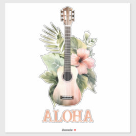 Pegatina Aloha Hibiscus Flower Guitar