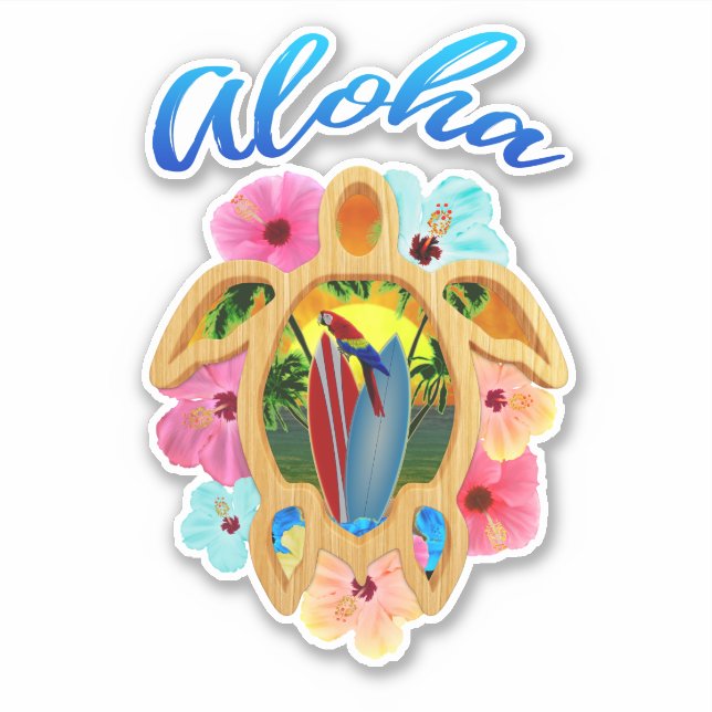 Pegatina Aloha Tropical Honu Sea Turtle (Anverso)