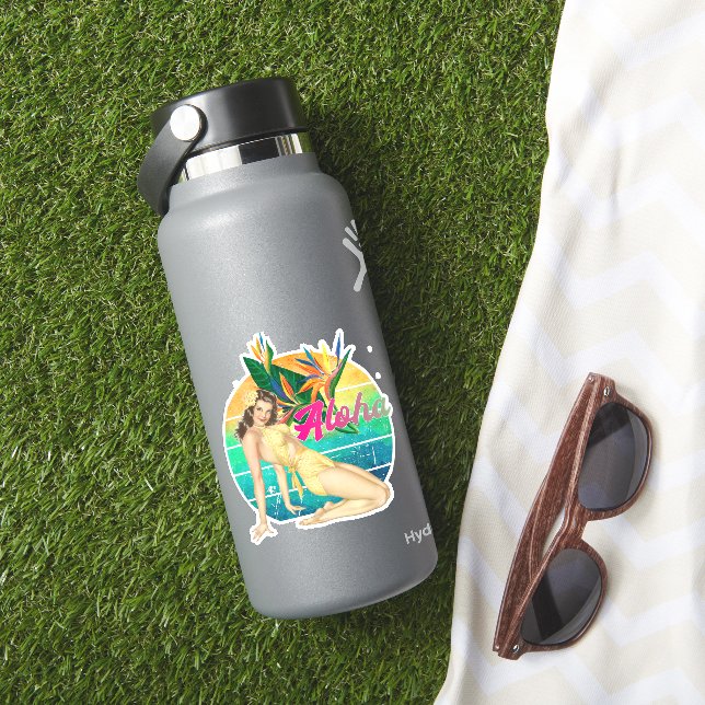 Pegatina Aloha Tropical Pin-up chica retro arte de puesta d (HydroFlask Insitu)