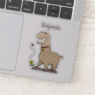 Pegatina Alpaca feliz con personalizado de mariposa