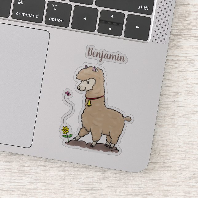 Pegatina Alpaca feliz con personalizado de mariposa (Detalle)