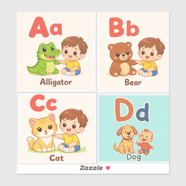 Pegatina Alphabet Animals Sticker Sheet A–D (Hoja)