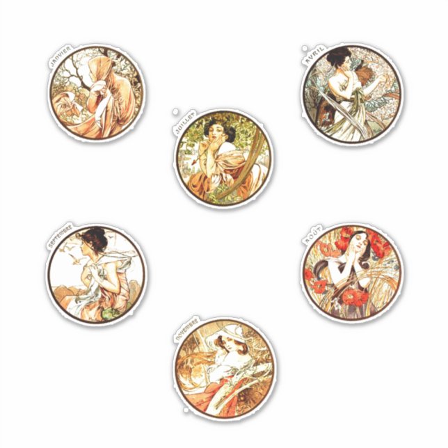 Pegatina Alphonse・art nouveau mujeres temporada elegante (Anverso)