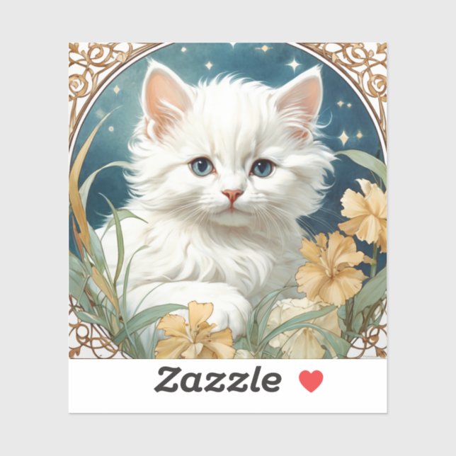 Pegatina Alphonse Mucha Art Nouveau Kitten (Hoja)