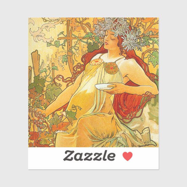 Pegatina Alphonse Mucha Art Nouveau Otoño (Hoja)