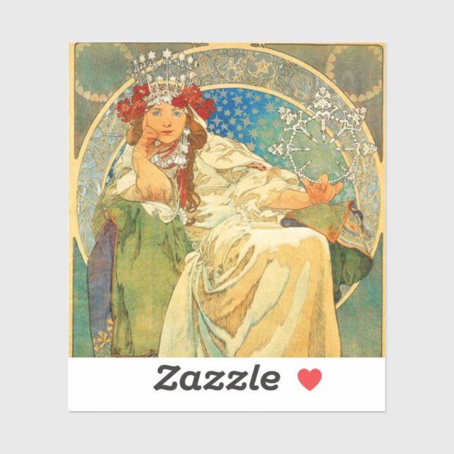 Pegatina Alphonse Mucha Art Nouveau Princess Hyacinth (Hoja)