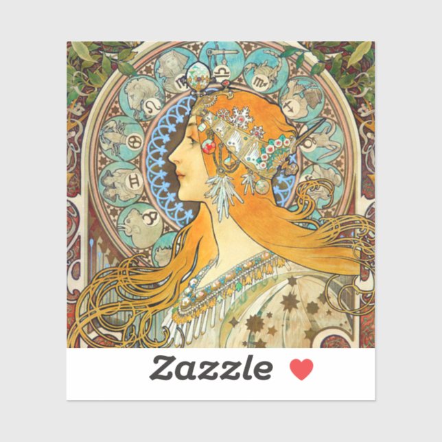 Pegatina Alphonse Mucha Art Nouveau Zodiac (Hoja)