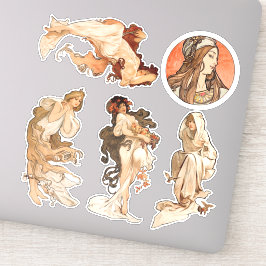 Pegatina Alphonse Mucha cuatro estaciones y círculo de bono