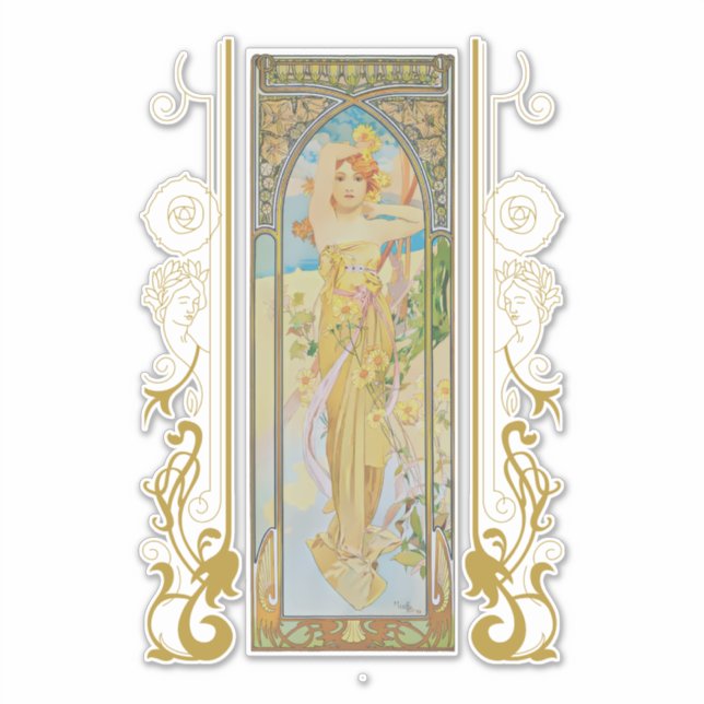 Pegatina Alphonse Mucha de Art Nouveau - El brillo del día (Anverso)