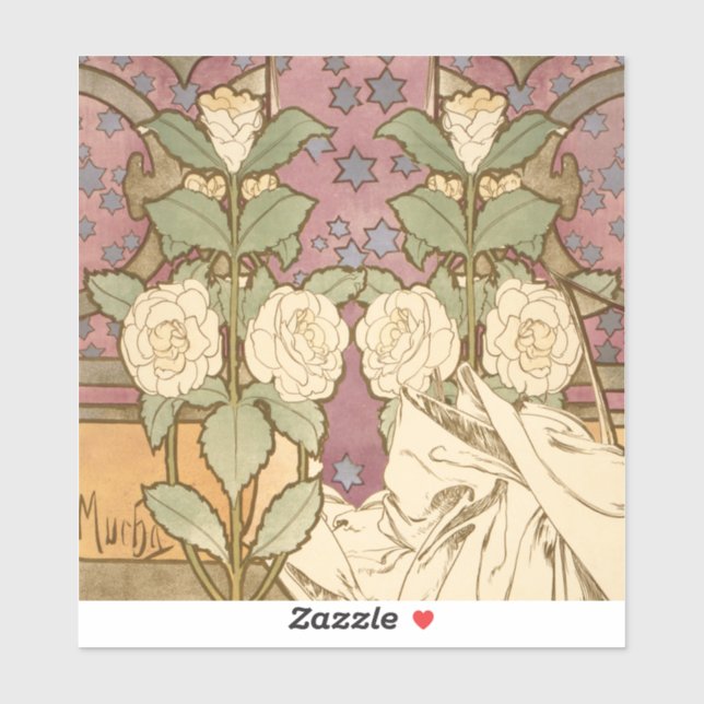 Pegatina Alphonse Mucha Elegant Art Nouveau Stars Camellia  (Hoja)