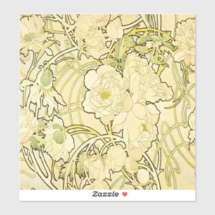 Pegatina Alphonse Mucha Peonías Patrón Floral Art Nouveau