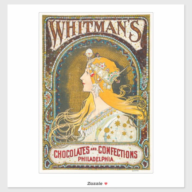 Pegatina Alphonse Mucha vincula el anuncio de Whitman (Hoja)