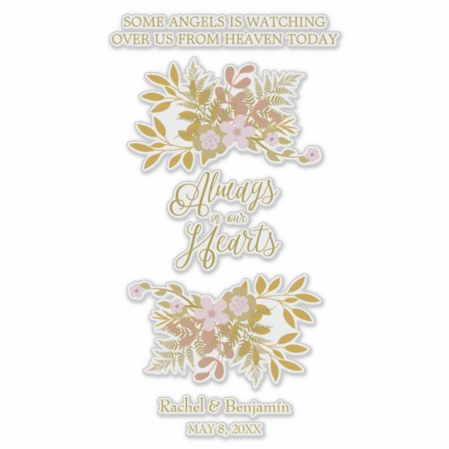 Pegatina Always in Our Hearts Quote Floral Golden Garland (Anverso)