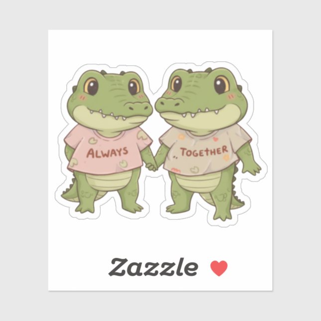 Pegatina Always Together: Cute Crocodile Couple (Hoja)