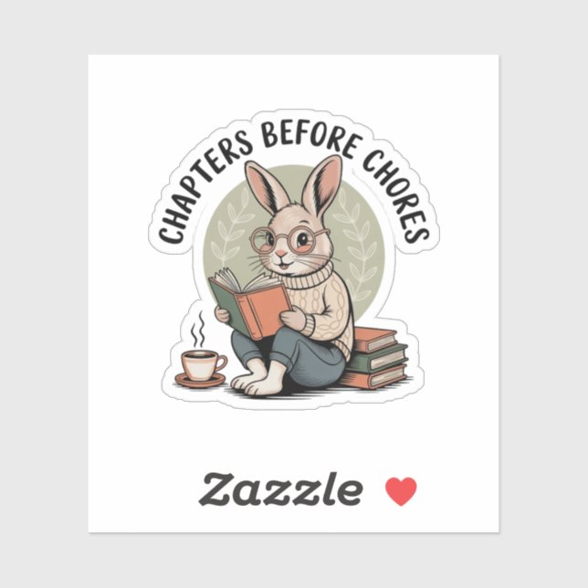 Pegatina Amable lectura de rabbit vintage Book Lov (Hoja)