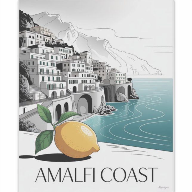 Pegatina Amalfi Coast Minimalist Line Art (Anverso)