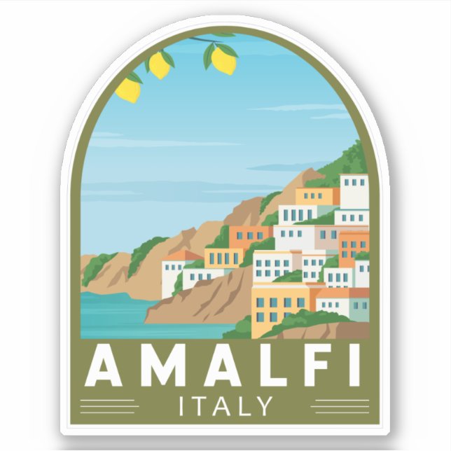 Pegatina Amalfi Italia Retro Viaje Art Vintage (Anverso)