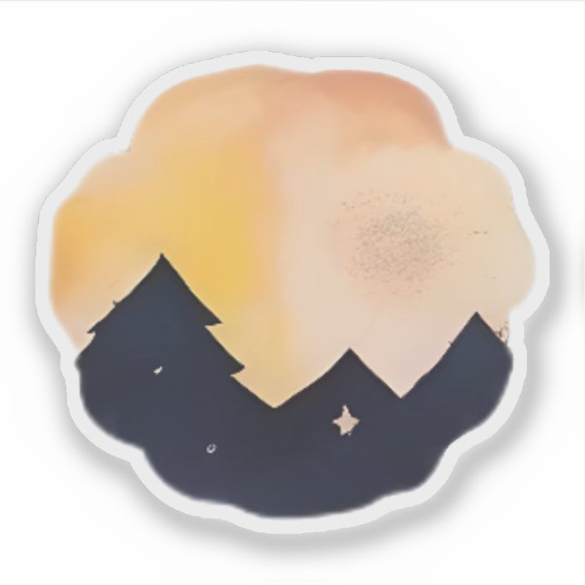 Pegatina Amanecer Dorado sobre siluetas forestales (Anverso)