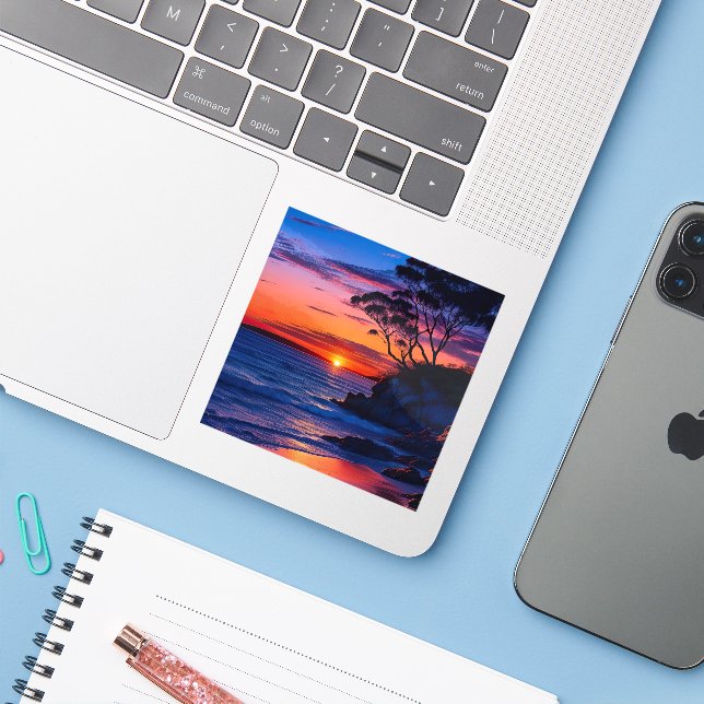 Pegatina Amanecer tropical (Ordenado portátil con iPhone)
