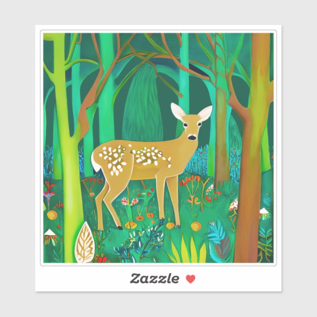 Pegatina Amanecer visto en un ambiente de bosque fantástico (Hoja)