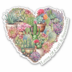 Pegatina Amante De Cacti Y Suculentos En Forma De Corazón