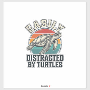 Pegatina Amante de Tortugas Vintage Fácilmente Distraído po
