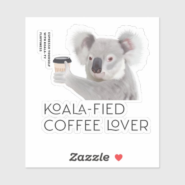 Pegatina Amantes del café Fluffy Koala Pun (Hoja)