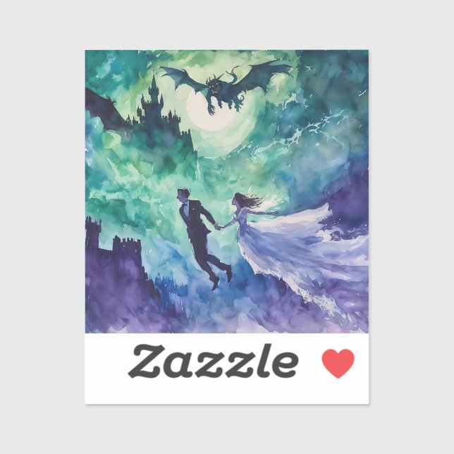 Pegatina Amantes voladores - Pintura de acuarela (Hoja)