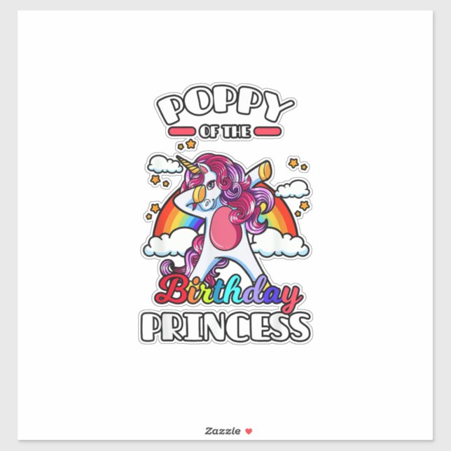 Pegatina Amapola Del Unicornio Princesa Cumpleaños Arcoíris (Hoja)