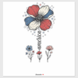 Pegatina América Floral Patriótico Vintage Diseño Vectorial