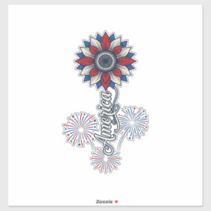 Pegatina América Patriótica Flor Fuegos Artificiales Diseño