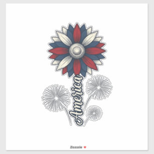 Pegatina América Patriótica Flor Fuegos Artificiales Diseño