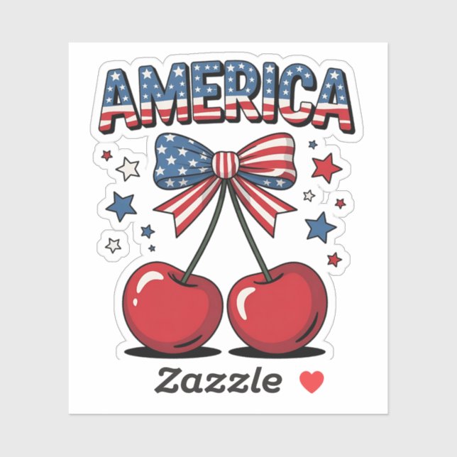 Pegatina American Coquette Bow Cherry Aesthetic USA Flag (Hoja)