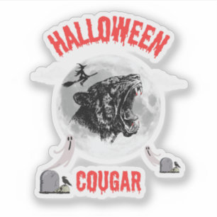 Pegatina american cougar on halloween night with crows