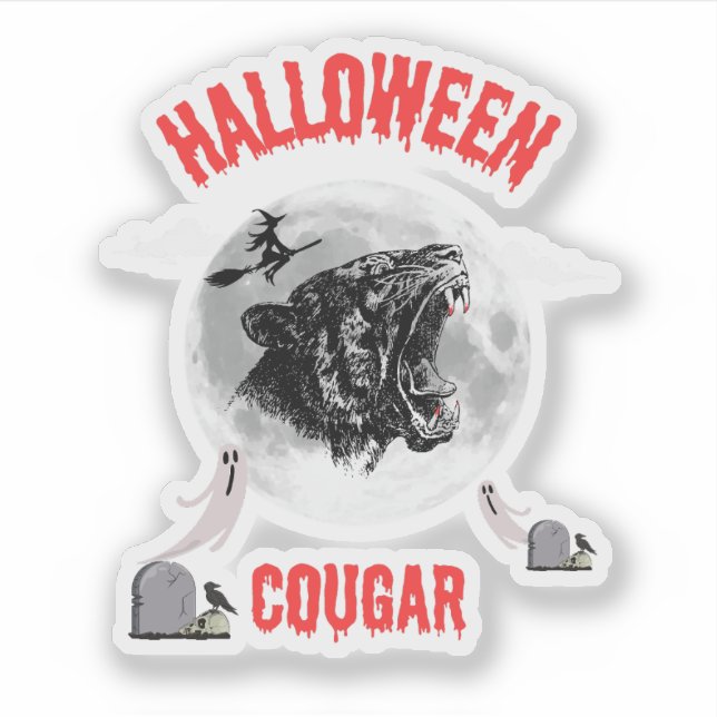 Pegatina american cougar on halloween night with crows (Anverso)