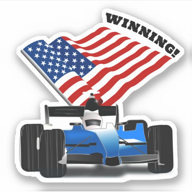 Pegatina American Flag Race Car Sports (Anverso)