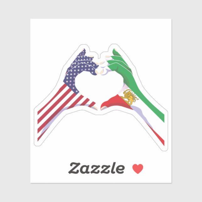 Pegatina American Iranian Unity Heart with Lion and Sun (Hoja)