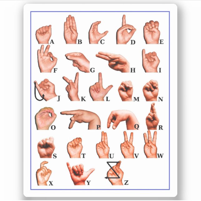 Pegatina American Sign Language Alphabet Board, Learn Asl (Anverso)