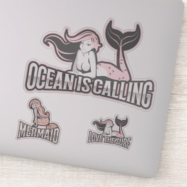 Pegatina Amigas sirena rosa mar Sticker (Detalle)