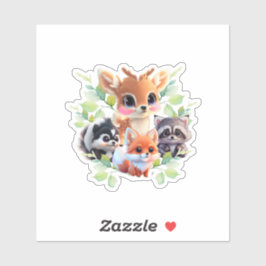 Pegatina Amigos de Cute Woodland zorro zorrillo raccoon ven