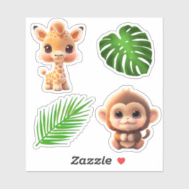 Pegatina Amigos de Safari tiger giraffe elefante de mono ce