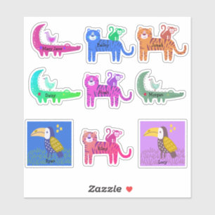 Pegatina Amigos Nombre personalizado Cute Animales y Aves