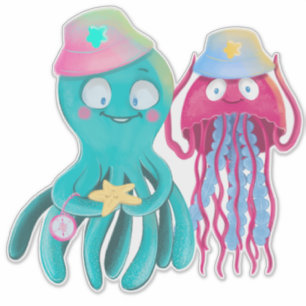Pegatina Amigos Pulpo Medusa Sombreros De Fiesta Guardería 