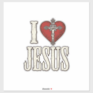 Pegatina Amo a Jesús Grabado Vintage Diseño de Camiseta de 