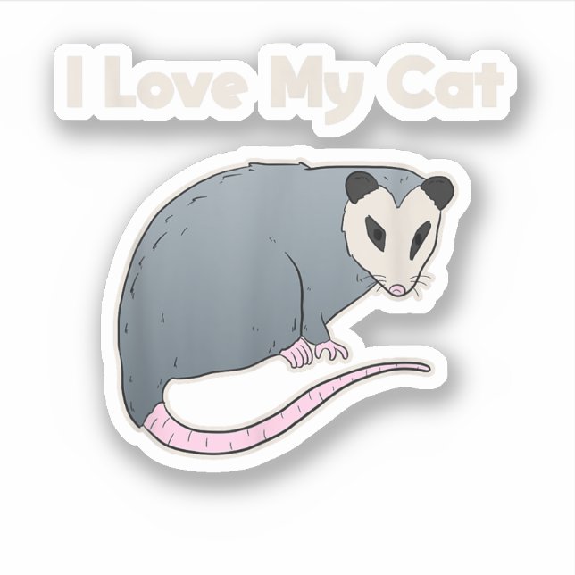 Pegatina Amo a mi gato divertido zarigüeya (Anverso)