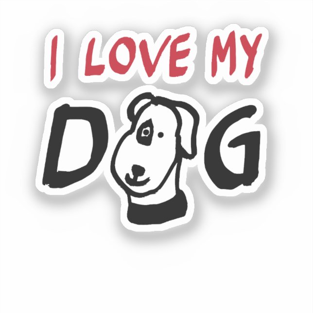 Pegatina Amo a mi perro con ilustracion de perro (Anverso)