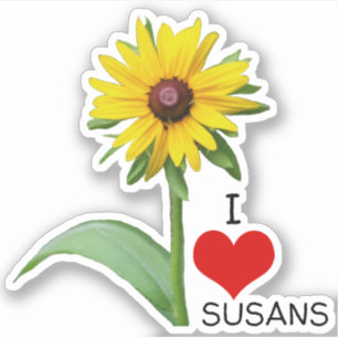 Pegatina Amo a Susans Rudbeckia Flor y Corazón