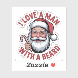 Pegatina Amo a un hombre con barba Santa barbudo Navidad