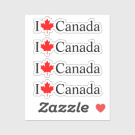 Pegatina Amo Canadá con hojas de arce rojas cuatro