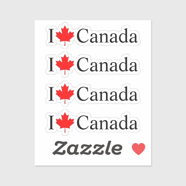 Pegatina Amo Canadá con hojas de arce rojas cuatro (Hoja)
